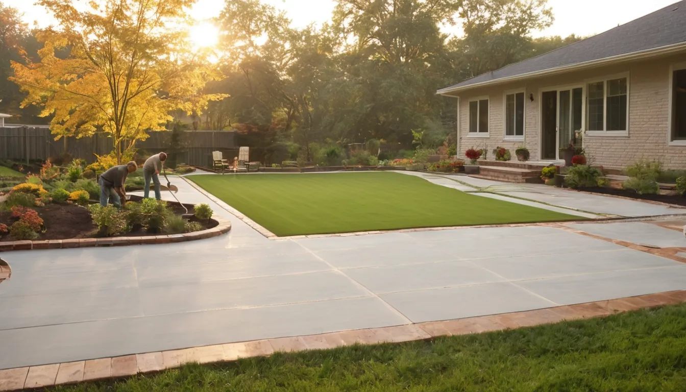 Newly poured concrete patio behind a ranch home in the Jordan area, finished with a light broom texture